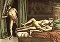 Malba od Édouard-Henri Avril, „Trojka" dvou žen a muže „De Figuris Veneris" s prvky kandaulismu