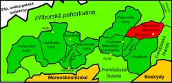 Štramberská vrchovina, Metylovická pahorkatina vyznačena červeným polem