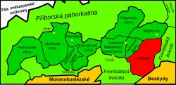 Štramberská vrchovina, Ondřejník vyznačen červeným polem