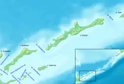 Průliv na mapě Kurilských ostrovů