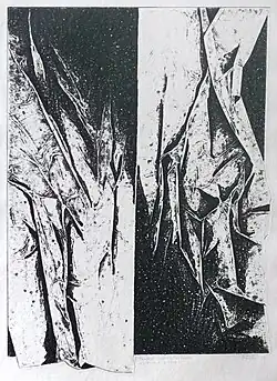Papírová vertikála, kolografie, 1963