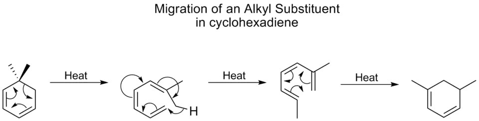 Přesun alkylové skupiny u derivátu cyklohexadienu