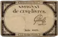 Bankovka (asignát) z roku 1794