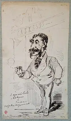 Cadesous à Bordeaux, karikatura Benassitova přítele Charlese Monseleta, 1870, soukr. sbírka