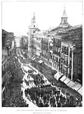Pohřební průvod procházející ulicí 'Calle de la Montera' (Madrid)