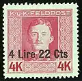 Rakousko-uherská vojenská známka pro použití v okupovaných italských územích, 1918