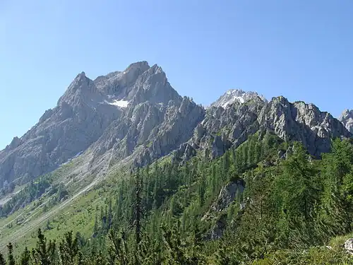 Sextner Rotwand (pohled od Rotwandwiesen)