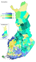 Mapa výsledků prvního kola podle obcí