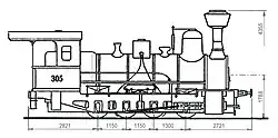 Náčrt lokomtivy řady IV BEB (VNM 3410-12/1890), pak 412.0 ČSD
