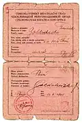 Dokument repatriačního úřadu z 13. 6. 1945 s chybou v příjmení