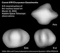 Počítačová rekonstrukce tvaru jádra založena na pozorováních Hubbleova vesmírného dalekohledu v roce 2003