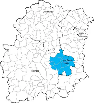 Kanton La Ferté-Alais na mapě departementu Essonne