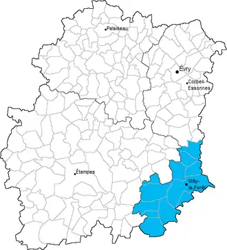 Kanton Milly-la-Forêt na mapě departementu Essonne