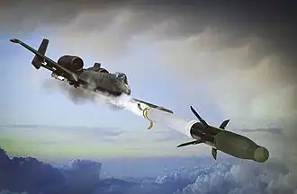 Vizualizace vypuštění střely APKWS z bitevního letounu A-10 Thunderbolt II