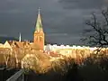 Večerní pohled na kostel Nejsvětějšího Srdce Páně v Teplicích-Trnovanech