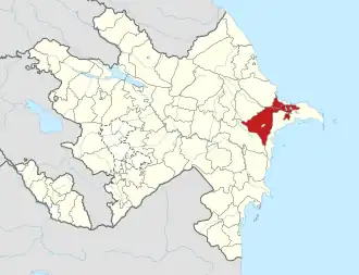 Mapa Ázerbájdžánu s vyznačeným rajónem Abşeron