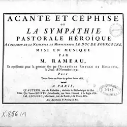 Acanthe et Céphise, titulní strana partitury