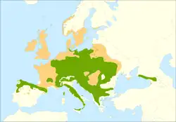 Rozšíření: : původní výskyt ✖ Izolované populace. :▲Introdukce a naturalizace (synantropie).