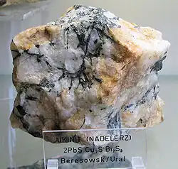 Aikinit z lokality Berezovsk na Urale (ze sbírek Mineralogického muzea v Bonnu)