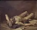 Ležící akt starého muže (olej na plátně)