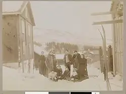 Albert Langen, Erling Bjørnson a Dagny Sautreau ski na aulestad, asi 1899
