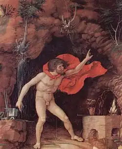 Héfaistos ve své kovárně. Andrea Mantegna (1497)