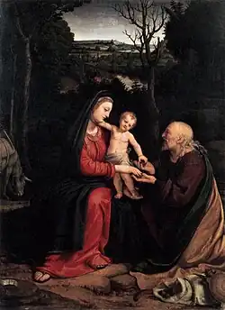 Odpočinek na útěku do Egypta, 1515 - olej na descel; H. 77 cm, W. 55 cm, Milán, Museo Poldi Pezzoli