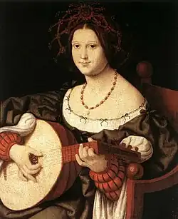 Žena hrající na loutnu, c. 1510 - olej na plátně; H. 62,6 cm, š. 49,5 cm, Národní galerie starého umění