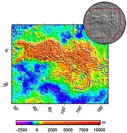 topografická mapa Aphrodite Terra a okolí