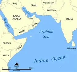 mapa Arabského moře na mapě sz. části Indického oceánu
