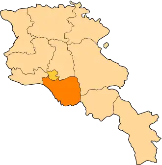 Ararat na mapě Arménie