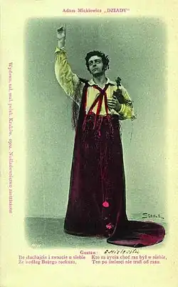 Andrzej Mielewski v roli Gustava/Konráda ve světové premiéře dramatu roku 1901 v Krakově v nastudování Stanisława Wyspiańského