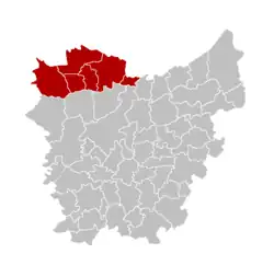 okres Eeklo na mapě provincie Východní Flandry