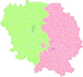 Arrondissement Guéret na mapě departementu Creuse (zelené)