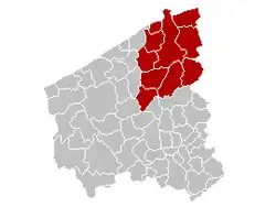 okres Bruggy na mapě provincie Západní Flandry