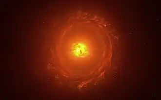 Umělecké ztvárnění prachového prstence kolem WOH G64 (ESO)