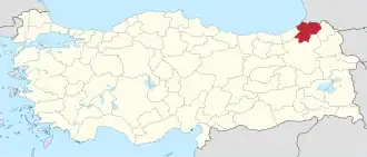 Provincie Artvin na mapě Turecka