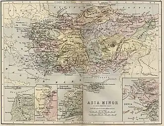 Mapa Malé Asie, oblast Kilíkie růžově
