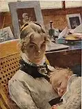 Idyla v ateliéru. Umělcova manželka Karin s dcerou Suzanne, 1885, Národní muzeum Stockholm