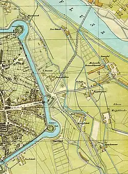 mapa nové zástavby mimo opevněné město (rok 1848)