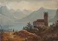 A. F. Piepenhagen Horská krajina s jezerem a kostelem (kolem 1833)
