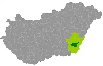 okres Békéscsaba na mapě Maďarska