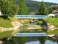 Ústí potoka Jasenice do Vsetínské Bečvy na Vsetíně v části „Kolonka“