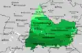 Mapa s detailnějším dělením bavorštiny. Jsou zde zobrazeny i přechodové dialekty. Názvy měst jsou v bavorštině.