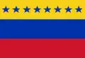 Venezuelská vlajka (1817), ale opět se stejně širokými pruhy Poměr stran: ~11:16