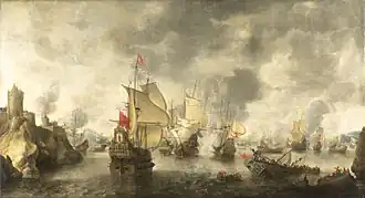 Bitva mezi benátskou a osmanskou flotilou u Fókaie roku 1649, obraz Abrahama Beerstratena (1656)