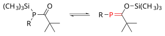 Beckerova reakce pro přípravu fosfaalkenů (R = methyl nebo fenyl)