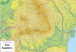 Mapa řeky Begy (vyznačena růžově)