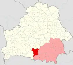 Žytkavický rajón (červeně) na mapě Homelské oblasti
