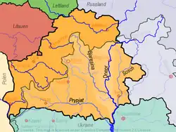 Mapa Běloruska s vyznačením řeky